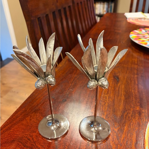 West Elm Other - West Elm Silver Leaf Acorn Candle Holders